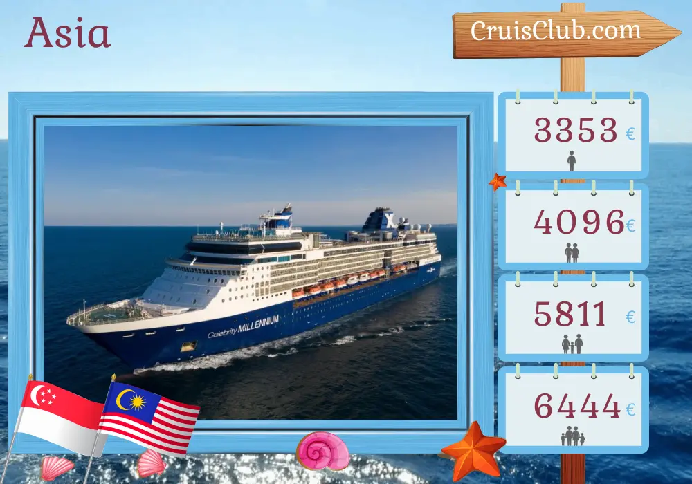 Cruise in the Asia from Singapore to Benoa aboard Celebrity Millennium ship with visits to Singapore, Thailand, Malaysia, and Indonesia for 13 days