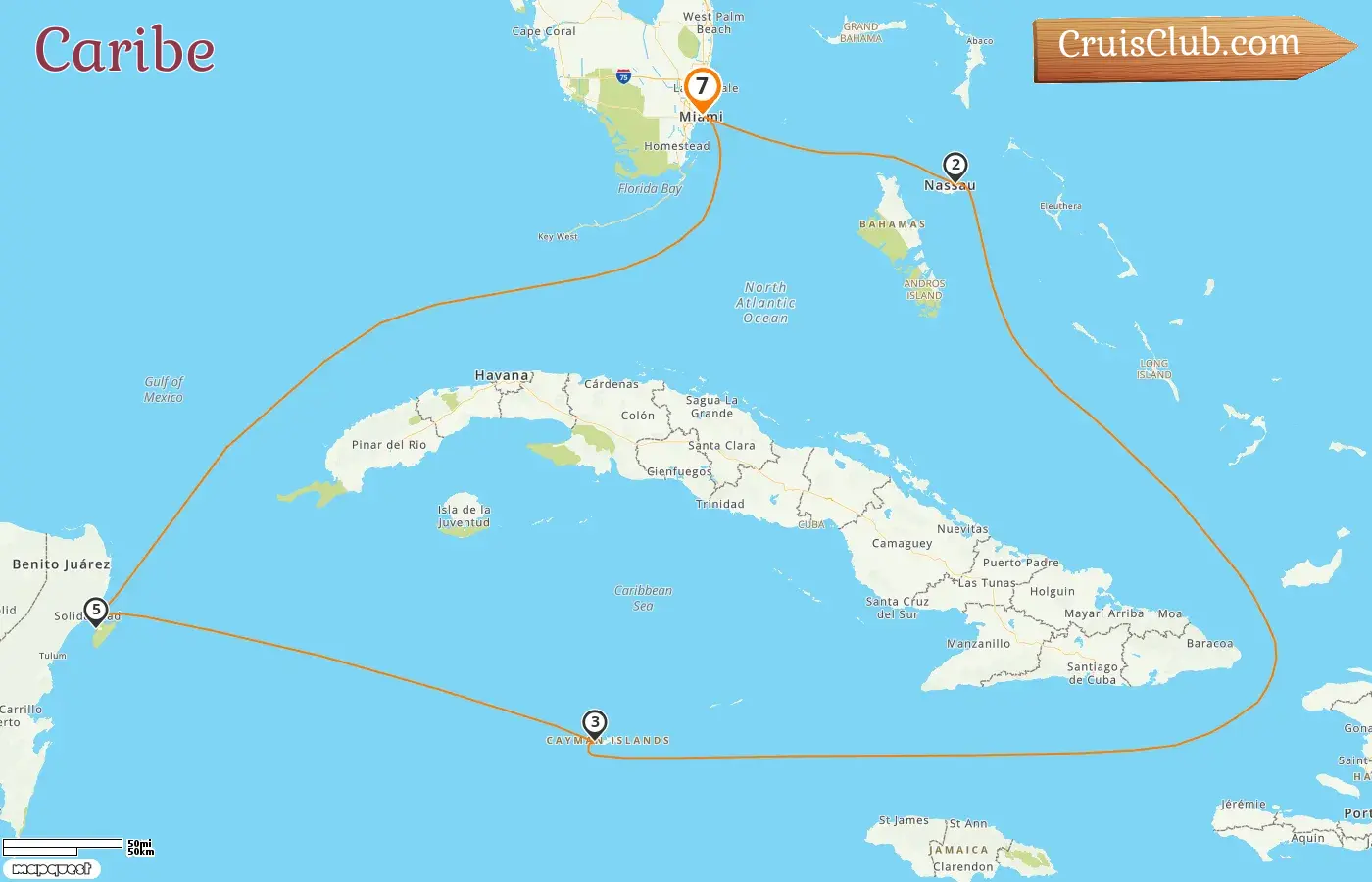 Cruzeiro no Caribe a partir de Miami a bordo do navio Celebrity Xcel com paradas nos EUA, Bahamas, Ilhas Cayman e México por 7 dias