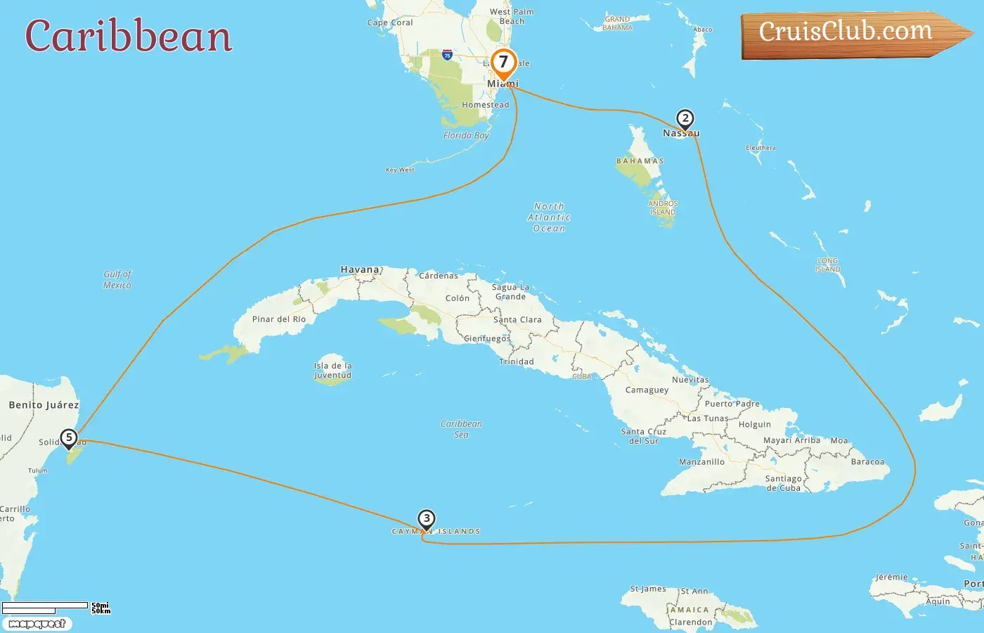 Cruise in the Caribbean from Miami aboard Celebrity Xcel ship with visits to USA, Bahamas, Cayman Islands, and Mexico for 7 days