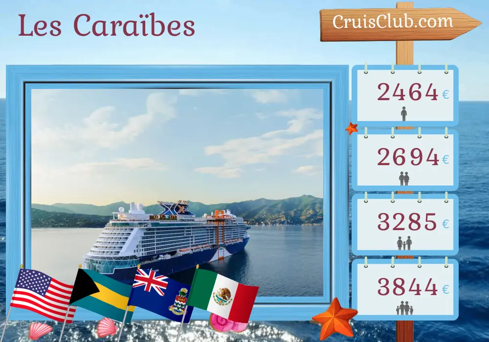 Croisière dans les Caraïbes au départ de Miami à bord du navire Celebrity Xcel avec des visites aux États-Unis, aux Bahamas, aux îles Caïmans et au Mexique pendant 7 jours