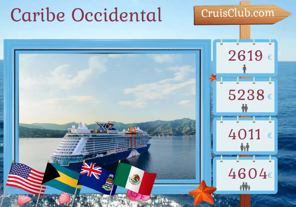 Crucero en el Caribe Occidental desde Miami a bordo del barco Celebrity Xcel con visitas a EE. UU., Bahamas, Islas Caimán y México durante 8 días