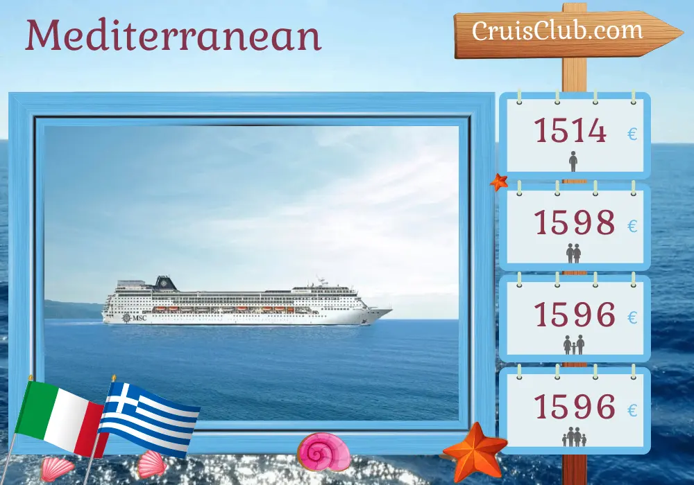 Cruise in the Mediterranean from Bari aboard MSC Sinfonia ship with visits to Italy and Greece for 8 days