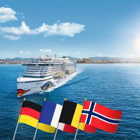 Cruzeiro pela Europa Ocidental a partir de Hamburgo a bordo do navio AIDAperla com visitas à Alemanha, França, Bélgica e Noruega por 15 dias