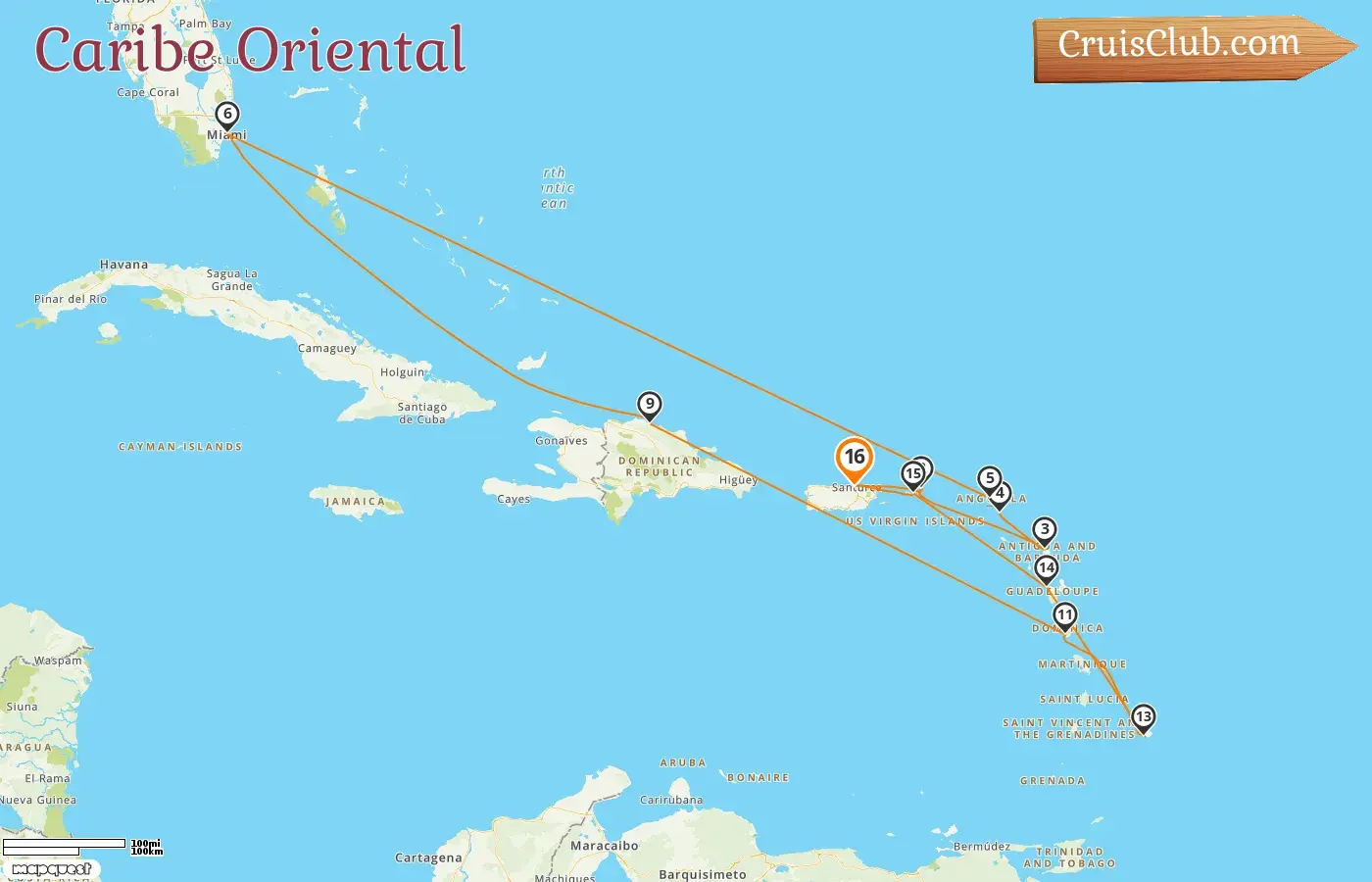 Crucero por el Caribe Oriental desde Saint John a bordo del barco EXPLORA I con visitas a Puerto Rico, Saint Barthélemy, EE. UU., República Dominicana, Barbados y Guadalupe durante 16 días
