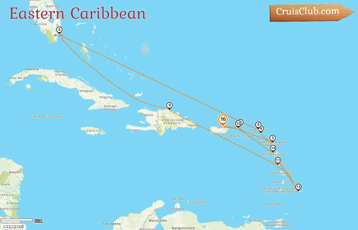Cruise in the Eastern Caribbean from Saint John aboard EXPLORA I ship with visits to Puerto Rico, Saint Barthélemy, USA, Dominican Republic, Barbados, and Guadeloupe for 16 days