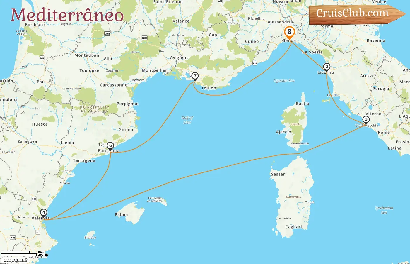 Cruzeiro no Mediterrâneo a partir de Gênova a bordo do navio MSC Orchestra com visitas à Itália, Espanha e França por 8 dias