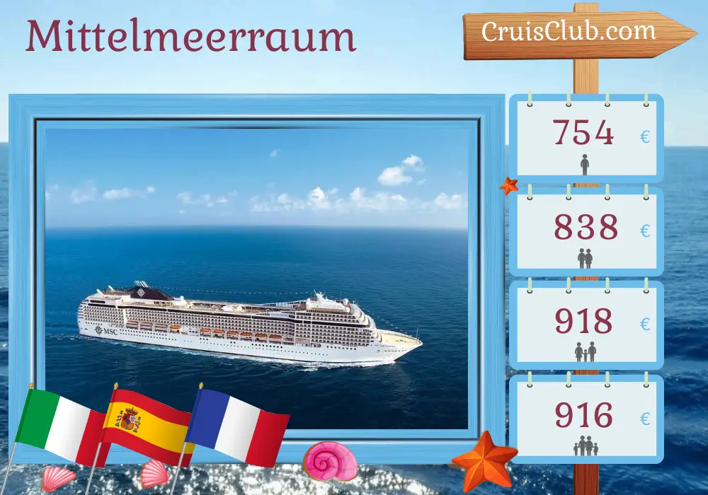 Mittelmeer-Kreuzfahrt von Genua an Bord des MSC Orchestra-Schiffs mit Stopps in Italien, Spanien und Frankreich für 8 Tage