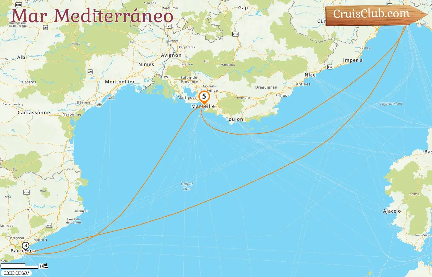 Crucero por el Mediterráneo desde Marsella a bordo del barco Costa Favolosa con visitas a Francia, Italia y España por 5 días