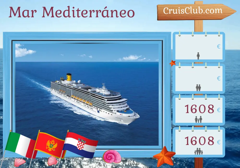 Crucero en el Mediterráneo desde Trieste a bordo del barco Costa Deliziosa con visitas a Italia, Montenegro y Croacia por 7 días