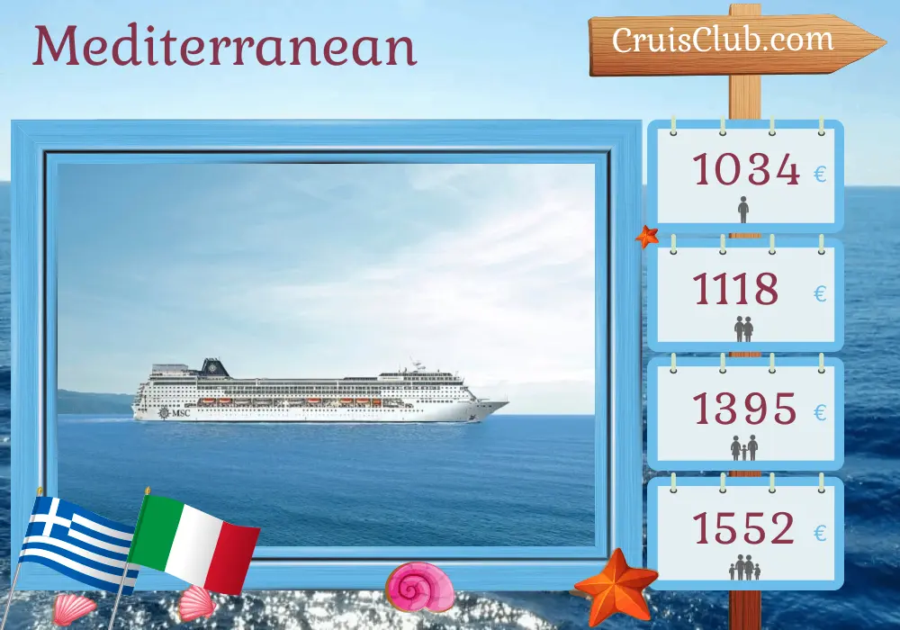 Cruise in the Mediterranean from Piraeus aboard MSC Sinfonia ship with visits to Greece, Turkey, and Italy for 8 days