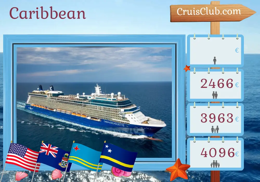 Cruise in the Caribbean from Fort Lauderdale aboard Celebrity Silhouette ship with visits to USA, Cayman Islands, Aruba, and Curaçao for 9 days