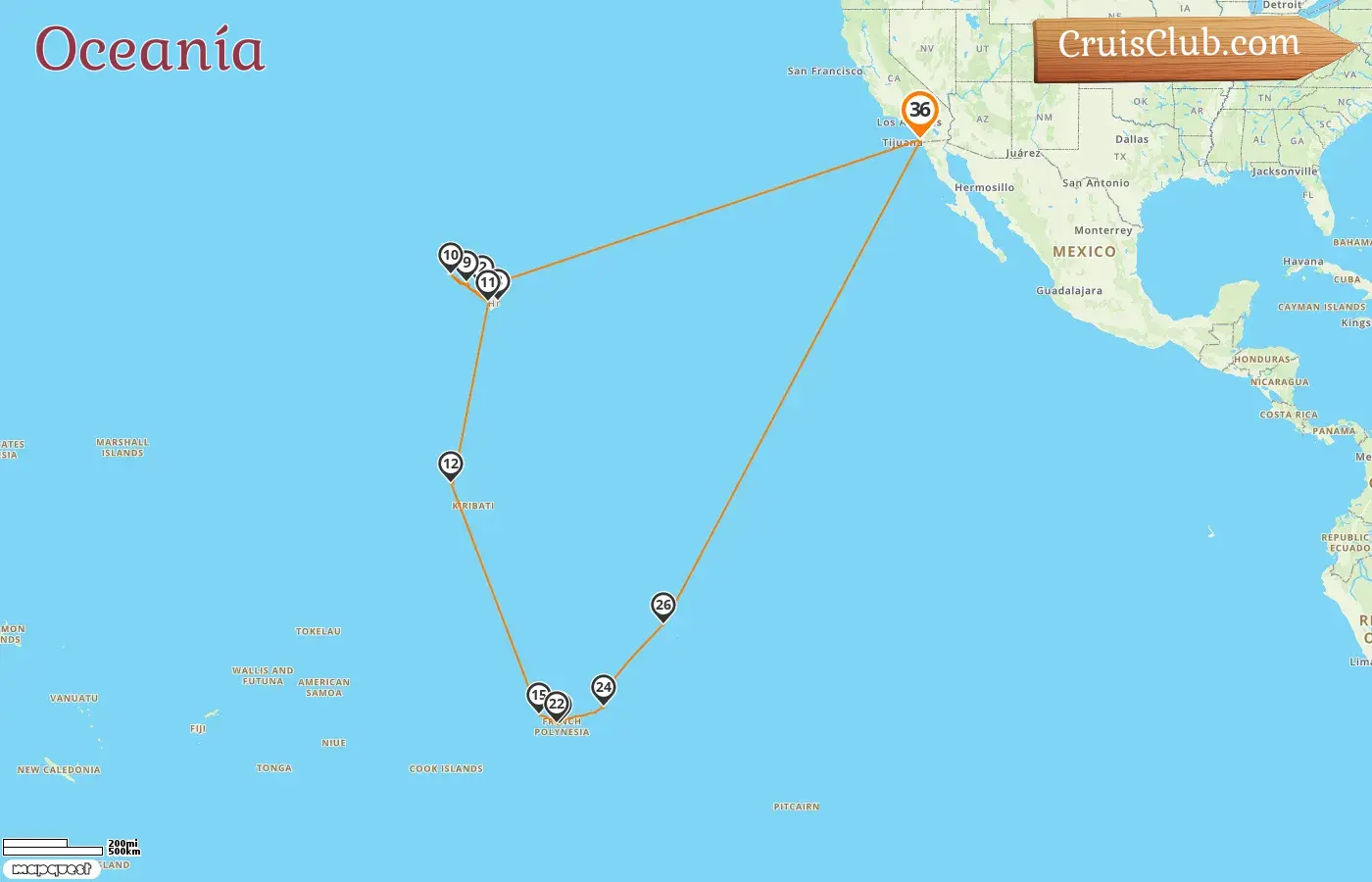 Crucero por el Pacífico Sur desde San Diego a bordo del barco Nieuw Amsterdam con visitas a EE. UU., Kiribati y Polinesia Francesa durante 36 días