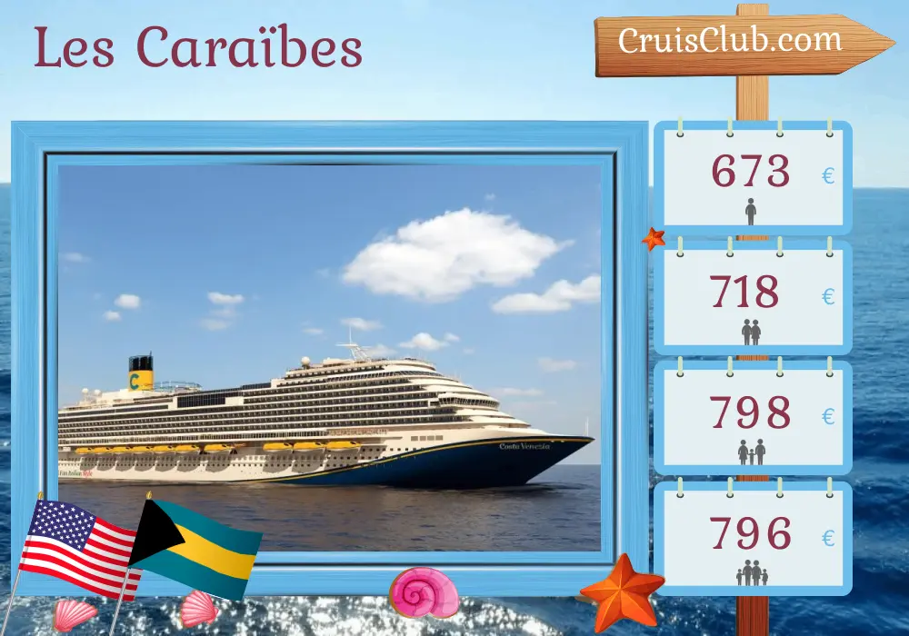 Croisière dans les Caraïbes au départ de Port Canaveral / Orlando à bord du navire Carnival Venezia avec des visites aux États-Unis et aux Bahamas pendant 4 jours