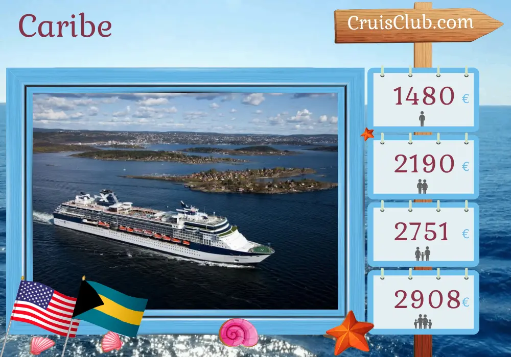 Cruzeiro no Caribe saindo de Tampa a bordo do navio Celebrity Constellation com visitas aos EUA e Bahamas por 8 dias