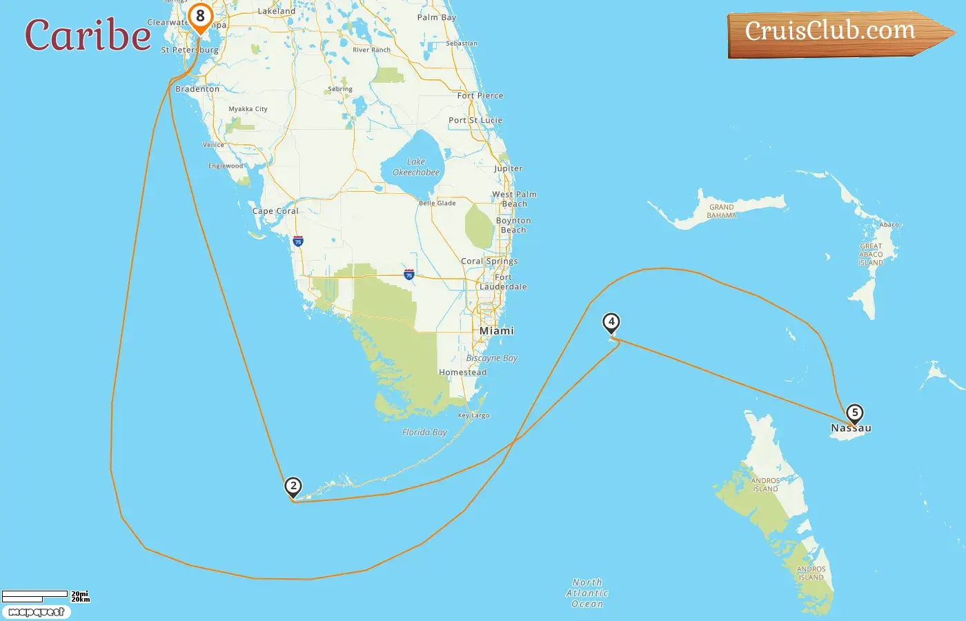 Cruzeiro no Caribe saindo de Tampa a bordo do navio Celebrity Constellation com visitas aos EUA e Bahamas por 8 dias