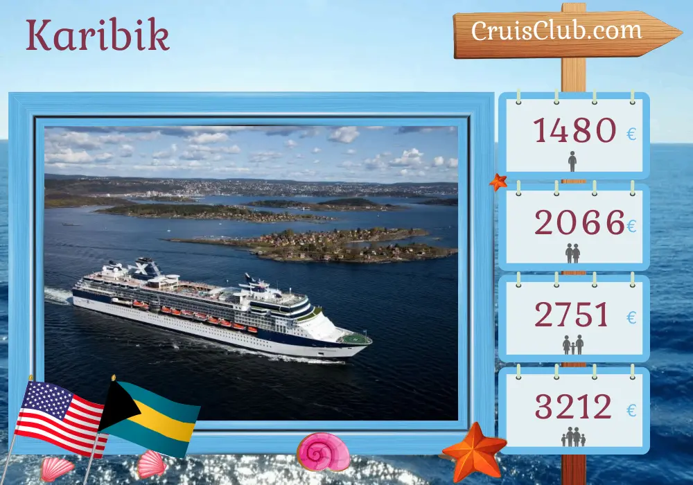 Kreuzfahrt in der Karibik ab Tampa an Bord des Celebrity Constellation Schiffes mit Besuchen in den USA und den Bahamas für 8 Tage