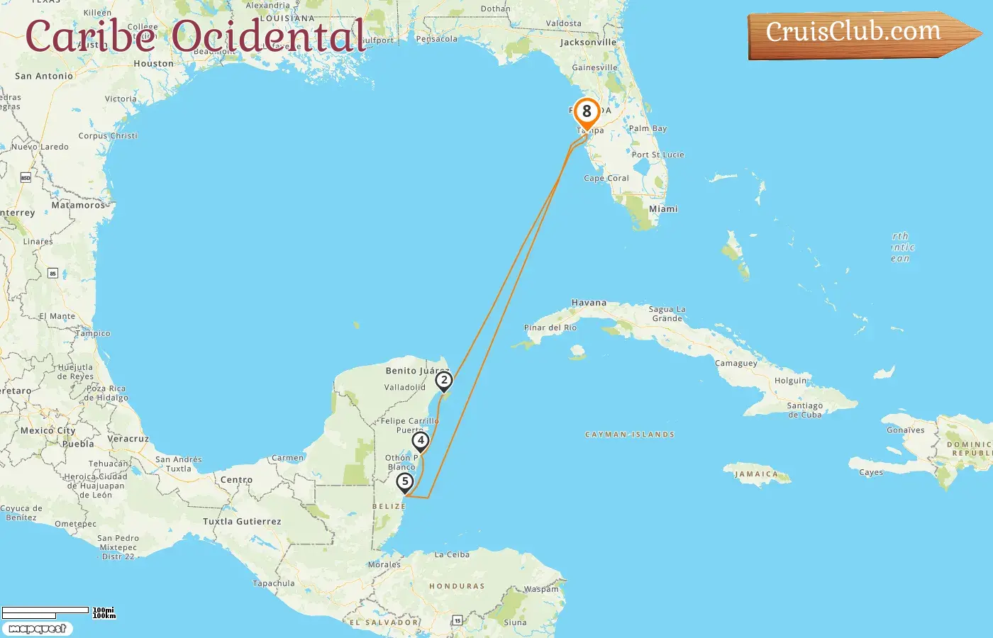 Cruzeiro no Caribe Ocidental a partir de Tampa a bordo do navio Celebrity Constellation com visitas aos EUA, México e Belize por 8 dias