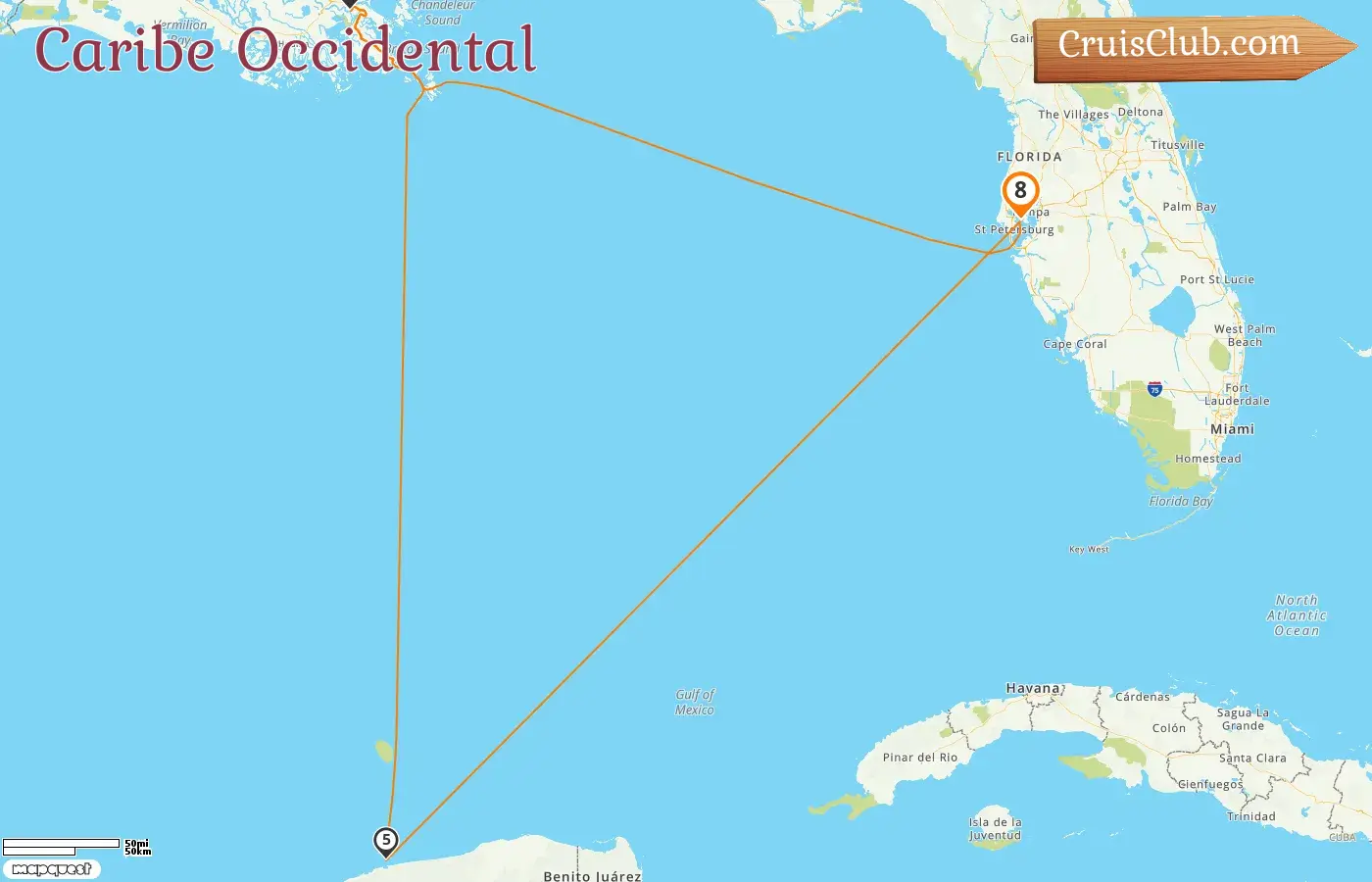 Crucero por el Caribe Occidental desde Tampa a bordo del barco Celebrity Constellation con visitas a Estados Unidos y México durante 8 días