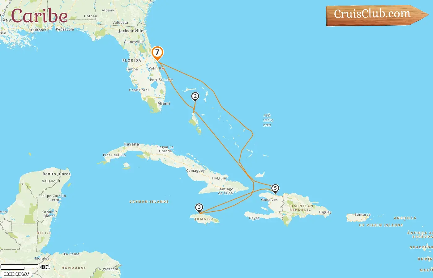 Cruzeiro no Caribe saindo de Port Canaveral / Orlando a bordo do navio Adventure of the Seas com visitas aos EUA, Bahamas, Jamaica e Haiti por 7 dias