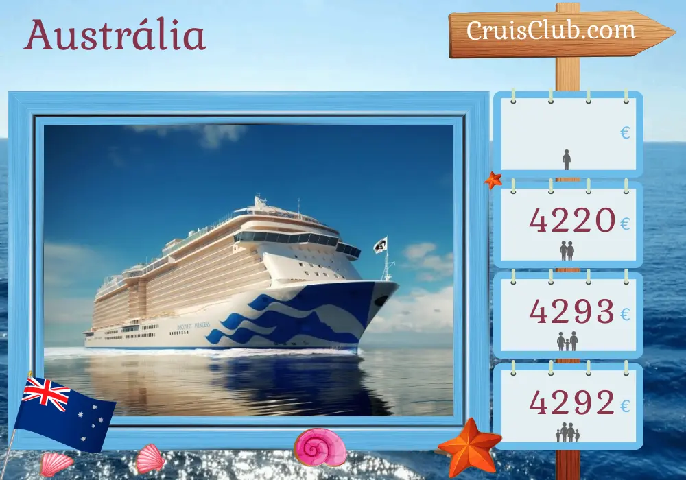 Cruzeiro na Austrália saindo de Sydney a bordo do navio Discovery Princess com visitas à Austrália por 11 dias