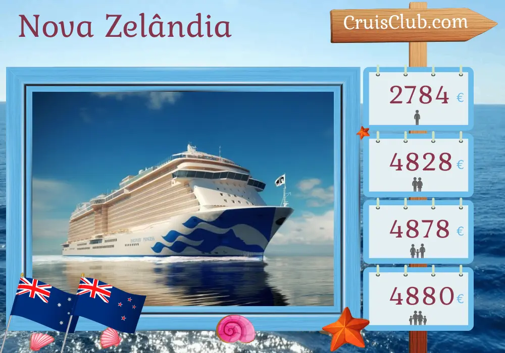 Cruzeiro na Nova Zelândia partindo de Sydney a bordo do navio Discovery Princess com visitas à Austrália e Nova Zelândia por 15 dias