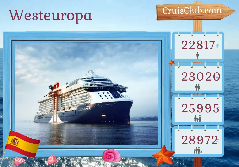 Kreuzfahrt im westlichen Europa ab Southampton an Bord des Schiffes Celebrity Apex mit Besuchen in Spanien für 12 Tage