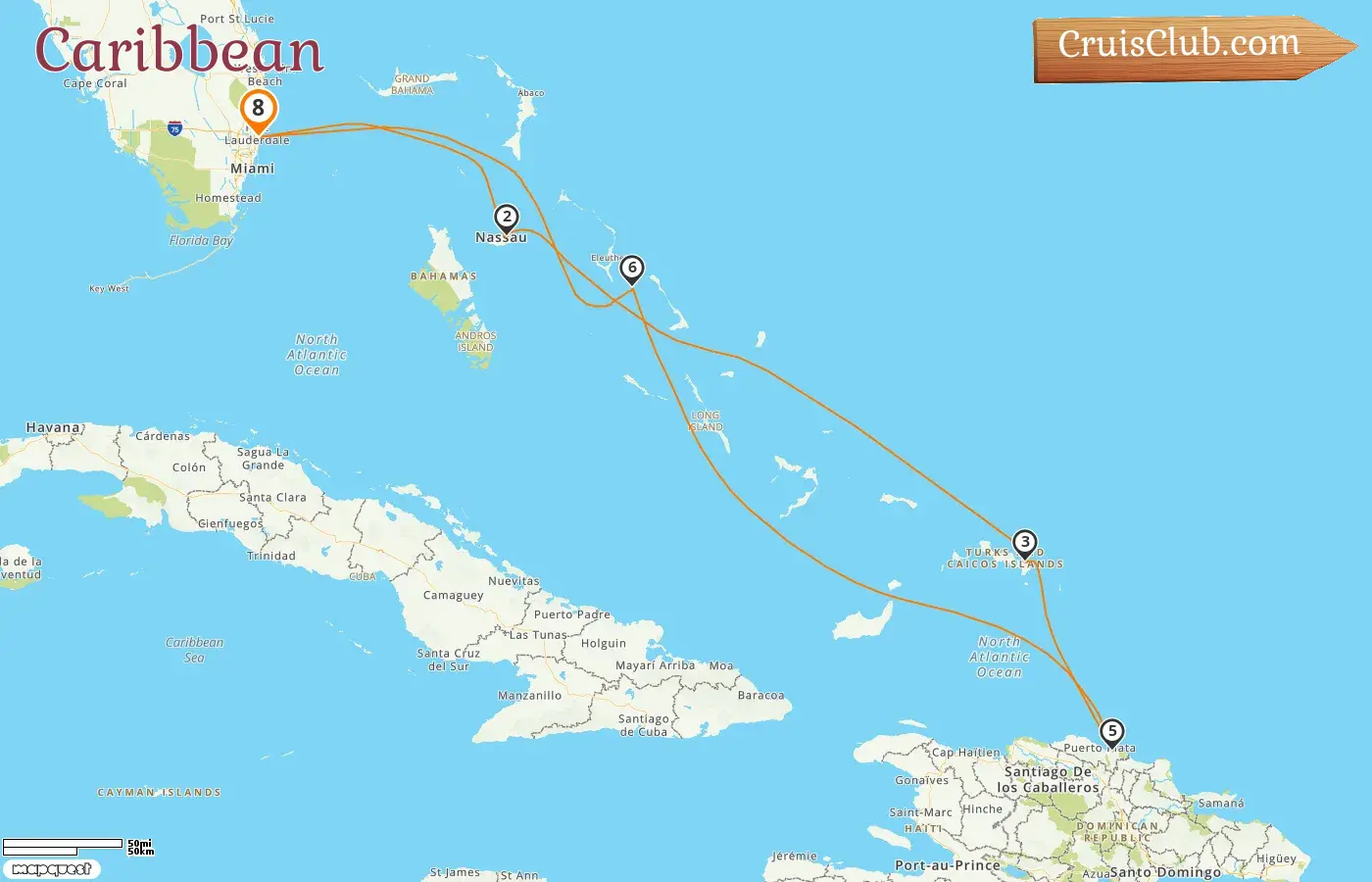 Cruise in the Caribbean from Fort Lauderdale aboard Nieuw Statendam ship with visits to USA, Bahamas, and Dominican Republic for 8 days