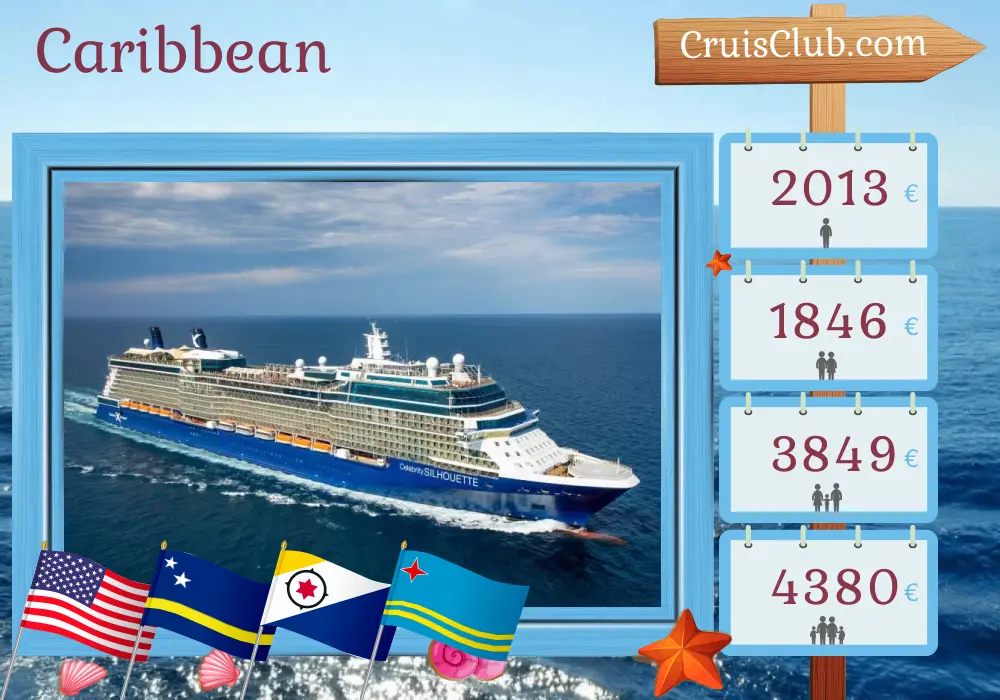 Cruise in the Caribbean from Boston to Fort Lauderdale aboard Celebrity Silhouette ship with visits to USA, Curaçao, and Aruba for 11 days