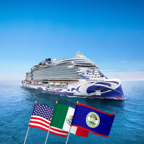 Cruzeiro no Caribe Ocidental partindo de Galveston a bordo do navio Norwegian Viva com visitas aos Estados Unidos, México, Belize e Honduras por 8 dias