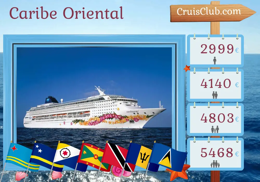 Cruzeiro no Caribe Oriental de La Romana a bordo do navio Norwegian Sky com visitas a Aruba, Curaçau, Granada, Trinidad e Tobago, Barbados, Santa Lúcia e Ilhas Virgens Britânicas por 13 dias