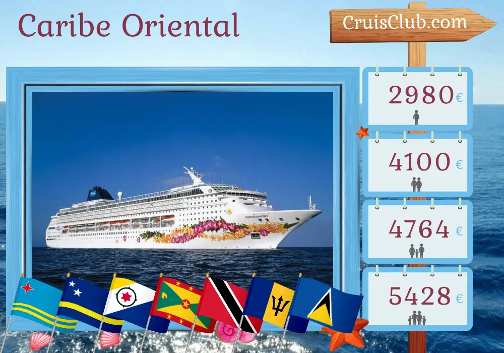 Cruzeiro no Caribe Oriental de La Romana a bordo do navio Norwegian Sky com visitas a Aruba, Curaçau, Granada, Trinidad e Tobago, Barbados, Santa Lúcia e Ilhas Virgens Britânicas por 13 dias