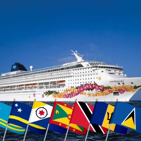 Cruzeiro no Caribe Oriental de La Romana a bordo do navio Norwegian Sky com visitas a Aruba, Curaçau, Granada, Trinidad e Tobago, Barbados, Santa Lúcia e Ilhas Virgens Britânicas por 13 dias