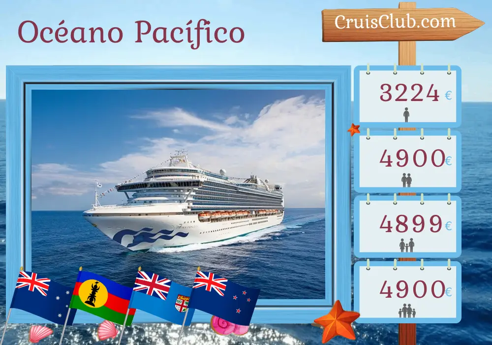 Crucero por el Océano Pacífico desde Sídney a bordo del barco Crown Princess con visitas a Australia, Nueva Caledonia, Vanuatu, Fiji y Nueva Zelanda durante 16 días