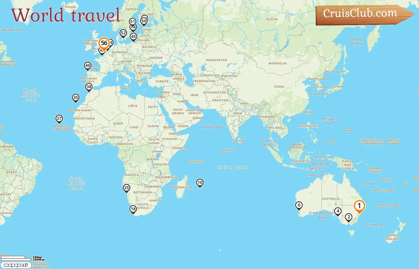Kreuzfahrt Weltreise von Sydney nach Dover an Bord des Schiffes Crown Princess mit Besuchen in Australien, Mauritius, Südafrika, Namibia, Spanien, Marokko, Frankreich, Belgien, Polen, Schweden, Finnland, Estland, Dänemark und den Niederlanden für 56 Tage