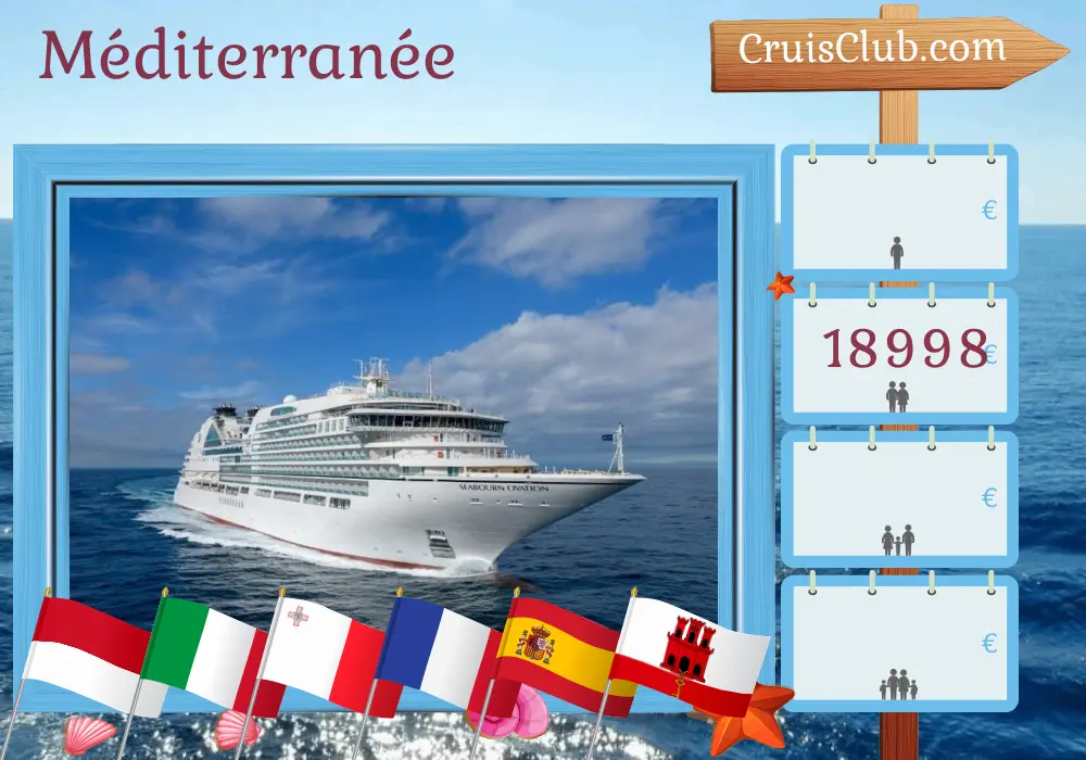 Croisière en Méditerranée de Monte-Carlo à Barcelone à bord du navire Seabourn Ovation avec visites à Monaco, Italie, Malte, France, Espagne, Gibraltar et Maroc pendant 21 jours