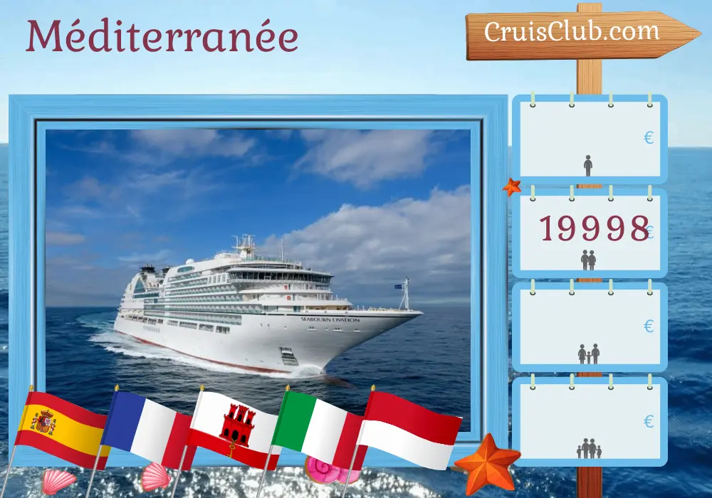 Croisière en Méditerranée de Barcelone à Monte-Carlo à bord du navire Seabourn Ovation avec des visites en Espagne, en France, à Gibraltar, au Maroc, en Italie et à Monaco pendant 21 jours