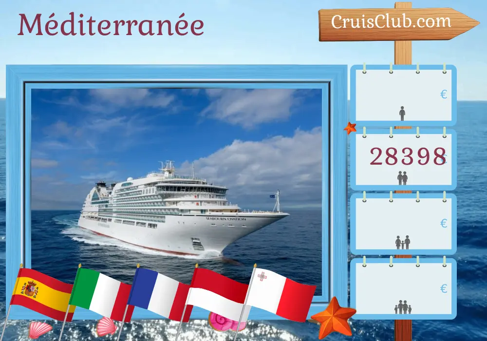 Croisière en Méditerranée de Barcelone à Civitavecchia à bord du navire Seabourn Ovation avec visites en Espagne, Italie, France, Monaco et Malte pendant 31 jours