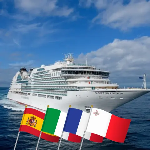 Croisière en Méditerranée de Barcelone à Civitavecchia à bord du navire Seabourn Ovation avec visites en Espagne, Italie, France, Monaco et Malte pendant 31 jours