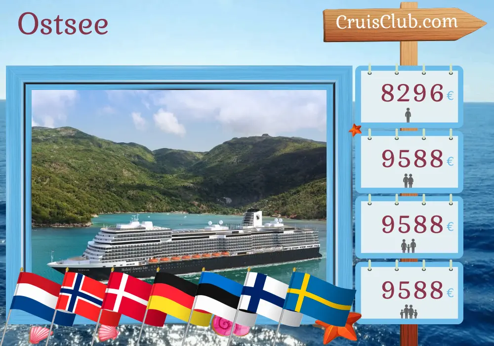 Kreuzfahrt in der Ostsee von Rotterdam an Bord des Schiffes Rotterdam mit Besuchen in den Niederlanden, Norwegen, Dänemark, Deutschland, Estland, Finnland und Schweden für 22 Tage