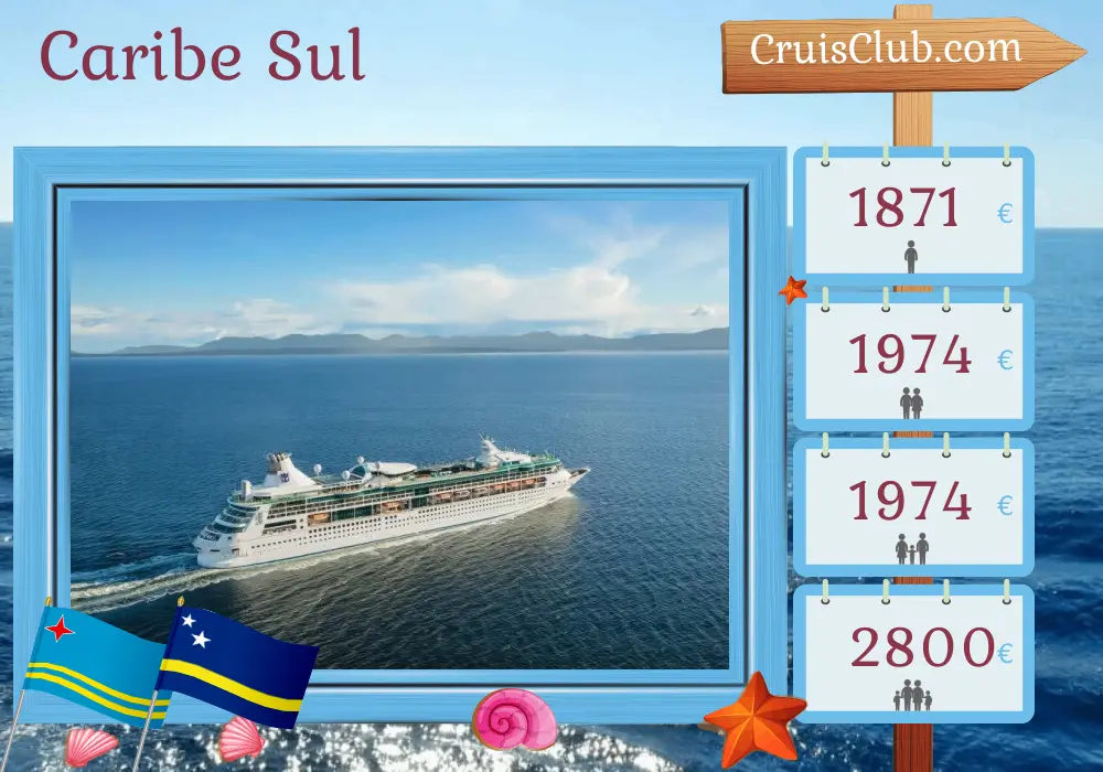 Cruzeiro no sul do Caribe a partir de Cartagena a bordo do navio Rhapsody of the Seas com visitas à Colômbia, Aruba, Curaçao e Panamá por 8 dias