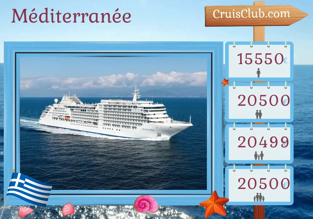 Croisière en Méditerranée au départ de Pirée à bord du navire Silver Muse avec des visites en Grèce et en Turquie pendant 19 jours