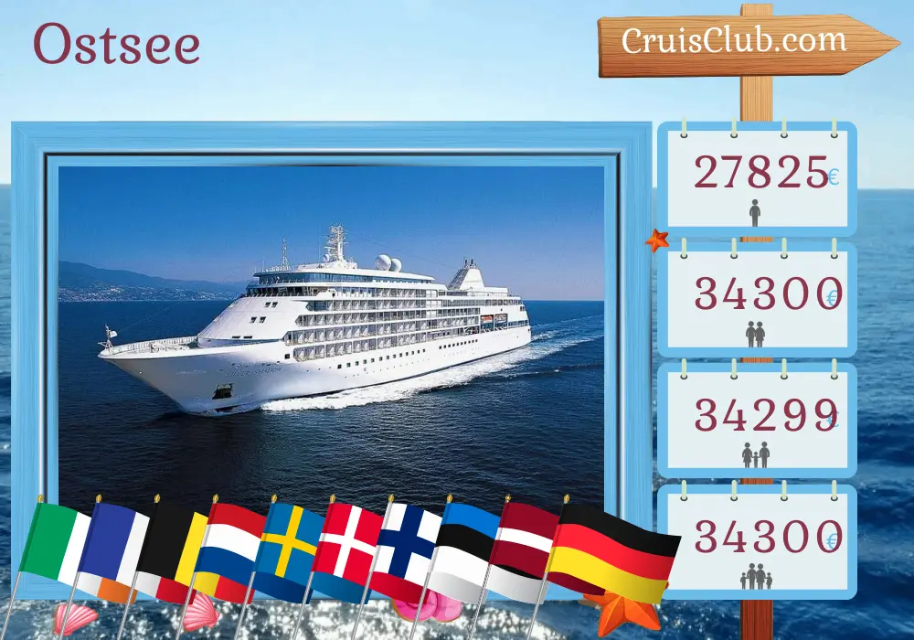 Kreuzfahrt in der Ostsee von Belfast nach Hamburg an Bord des Schiffes Silver Shadow mit Besuchen auf der Isle of Man, Irland, Jersey, Frankreich, Belgien, Niederlande, Schweden, Dänemark, Finnland, Estland, Lettland und Deutschland für 29 Tage