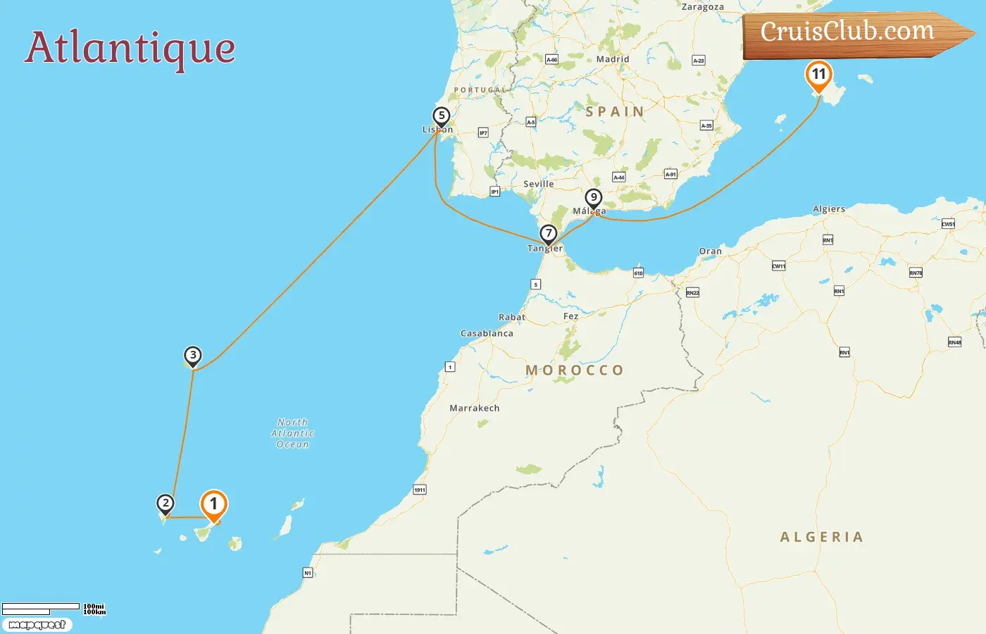 Croisière dans l`Atlantique de Santa Cruz de Tenerife à Palma à bord du navire Mein Schiff 5 avec visites en Espagne, Portugal et au Maroc pendant 11 jours