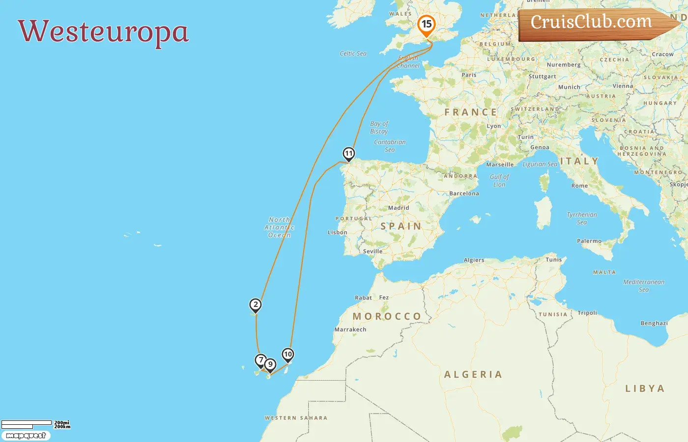 Kreuzfahrt im Westeuropa von Southampton an Bord des Schiffes Queen Anne mit Besuchen in Portugal und Spanien für 15 Tage