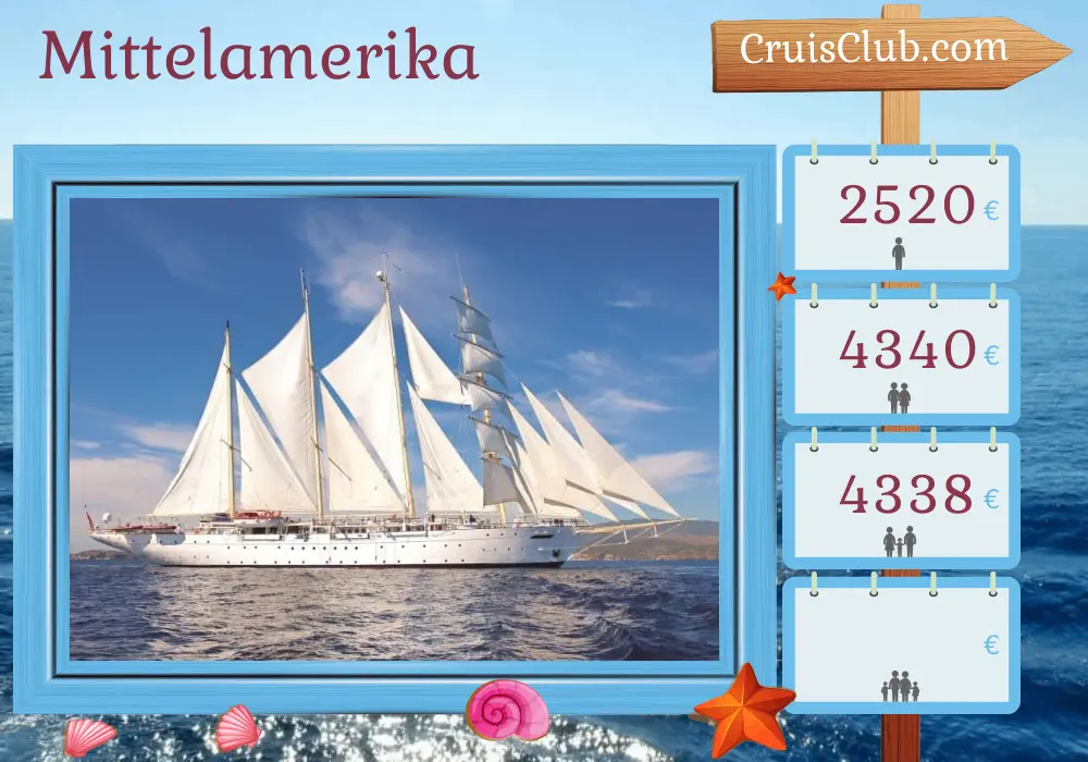 Kreuzfahrt in Zentralamerika ab Puerto Caldera an Bord des Star Clipper Schiffes mit Besuchen in Costa Rica für 8 Tage