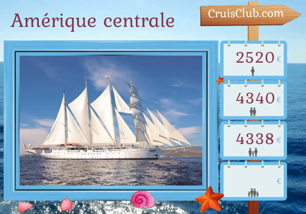 Croisière en Amérique centrale depuis Puerto Caldera à bord du navire Star Clipper avec des visites au Costa Rica pendant 8 jours