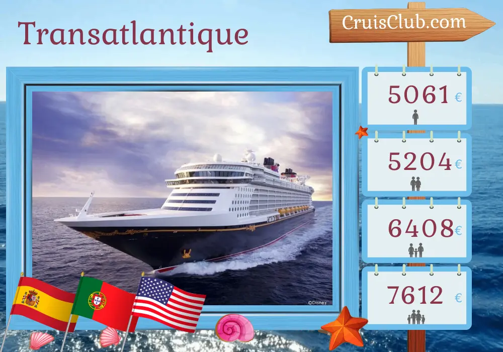 Croisière Transatlantique de Southampton à Fort Lauderdale à bord du navire Disney Dream avec des visites en Espagne, au Portugal et aux États-Unis pendant 14 jours