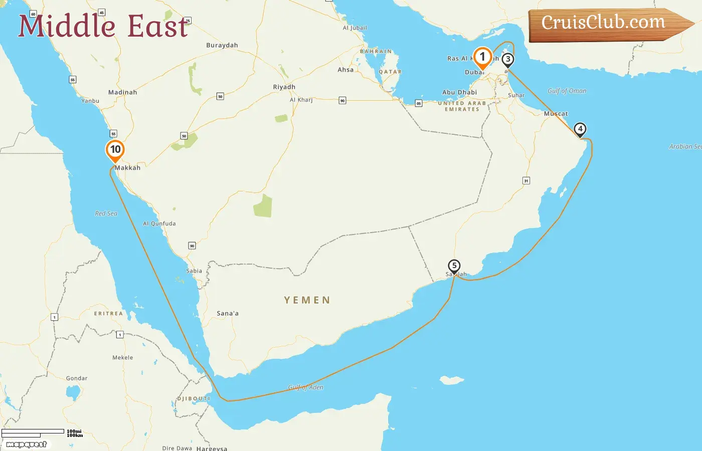 Kreuzfahrt im Nahen Osten von Dubai nach Dschidda an Bord des Schiffes EXPLORA I mit Besuchen der Vereinigten Arabischen Emirate, Oman und Saudi-Arabien für 10 Tage