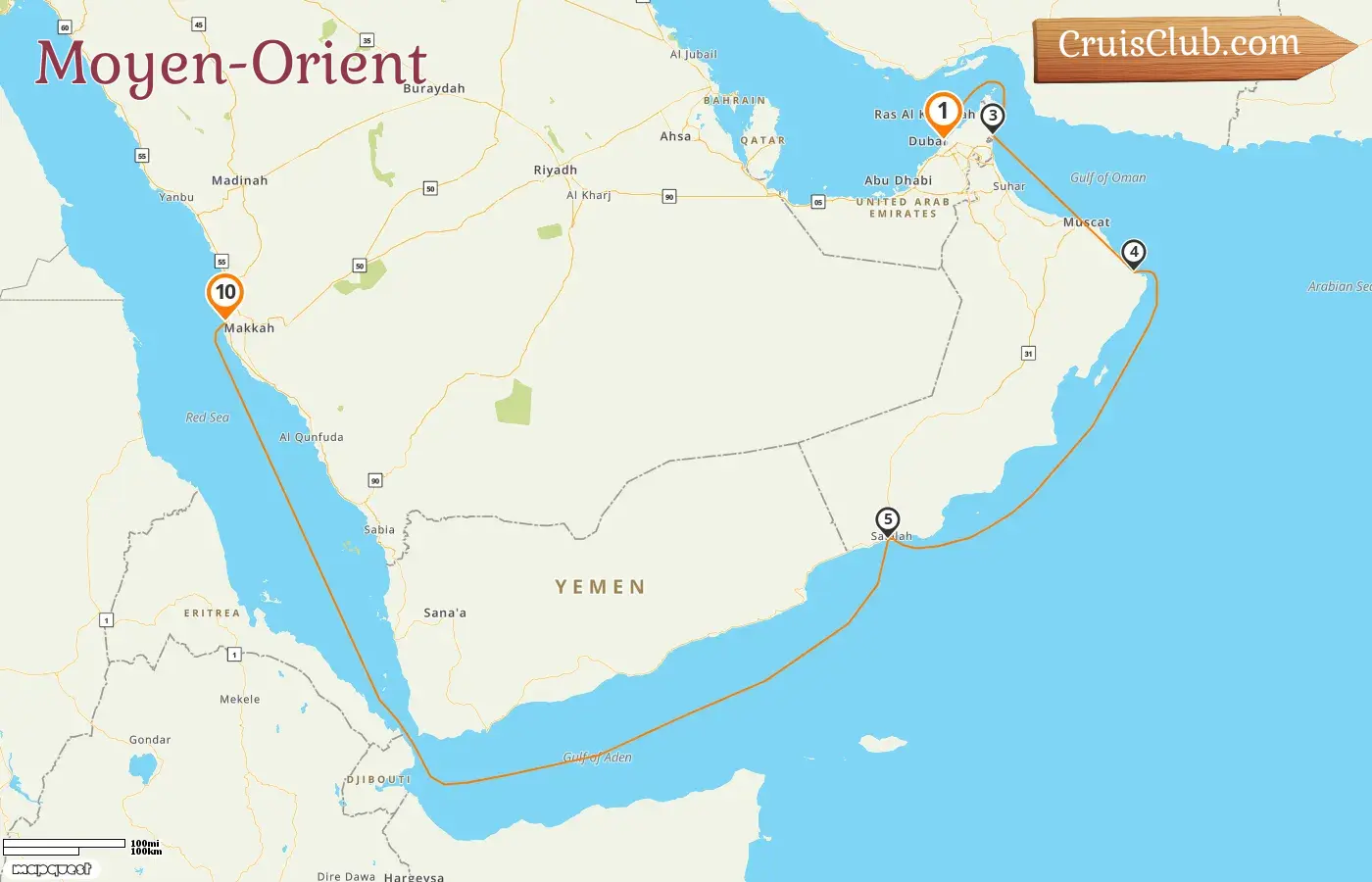 Croisière au Moyen-Orient de Dubaï à Djeddah à bord du navire EXPLORA I avec visites aux Émirats Arabes Unis, à Oman et en Arabie Saoudite pendant 10 jours