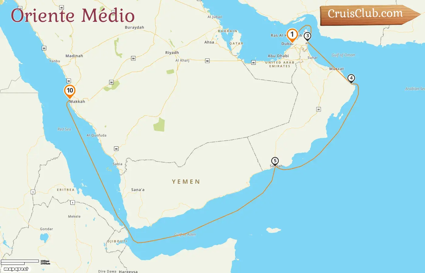 Cruzeiro no Oriente Médio de Dubai a Jidá a bordo do navio EXPLORA I com visitas aos Emirados Árabes Unidos, Omã e Arábia Saudita por 10 dias